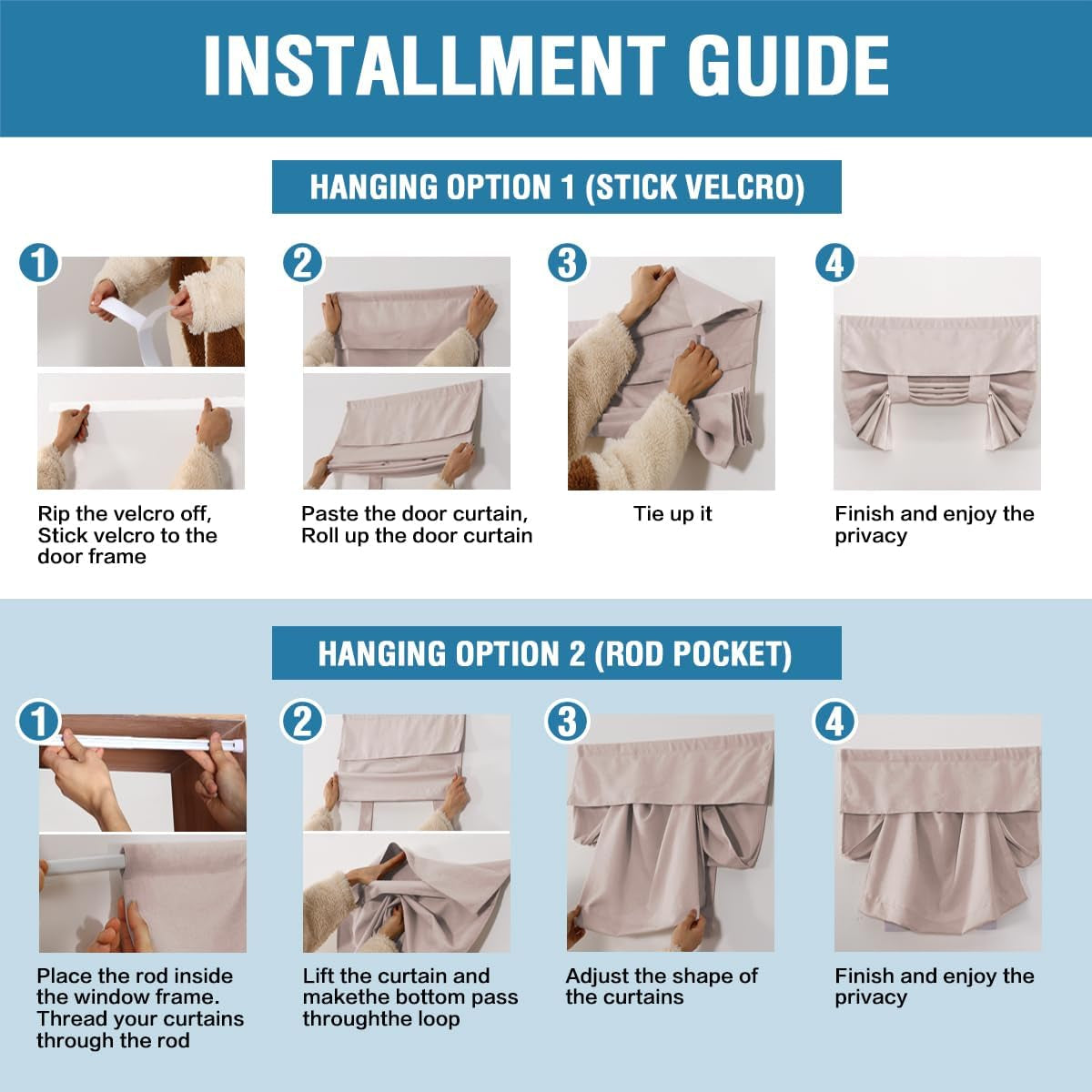 Door Curtains for Door Window, Faux Linen French Door Curtains for Privacy, Tie up Shades Front Door Curtain for Glass Window Covering, Heather Sand, 26’’ X 68’’, 1 Panel