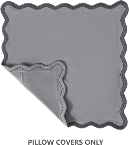 Set of 2 Grey Decorative Throw Pillow Covers 18X18 Inch with Scallop Edging for Couch Bed Sofa Indoors, Aesthetic Modern Farmhouse Home Decor, Soft Velvet Accent Gray Pillow Case 45X45 Cm