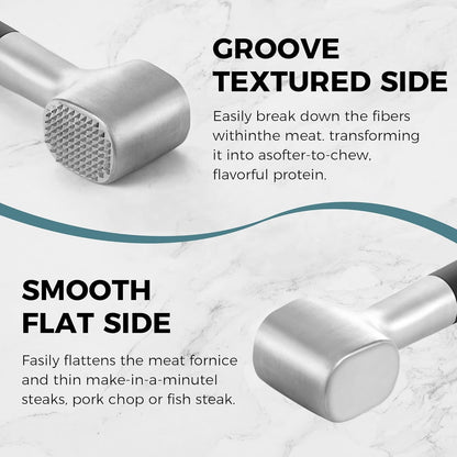 Meat Tenderizer Hammer with Comfortable-Grip Rubber Handle, Dual-Side Meat Mallet for Kitchen, Heavy Duty Meat Pounder Hammer for Tenderizing Steak, Beef and Fish - Black