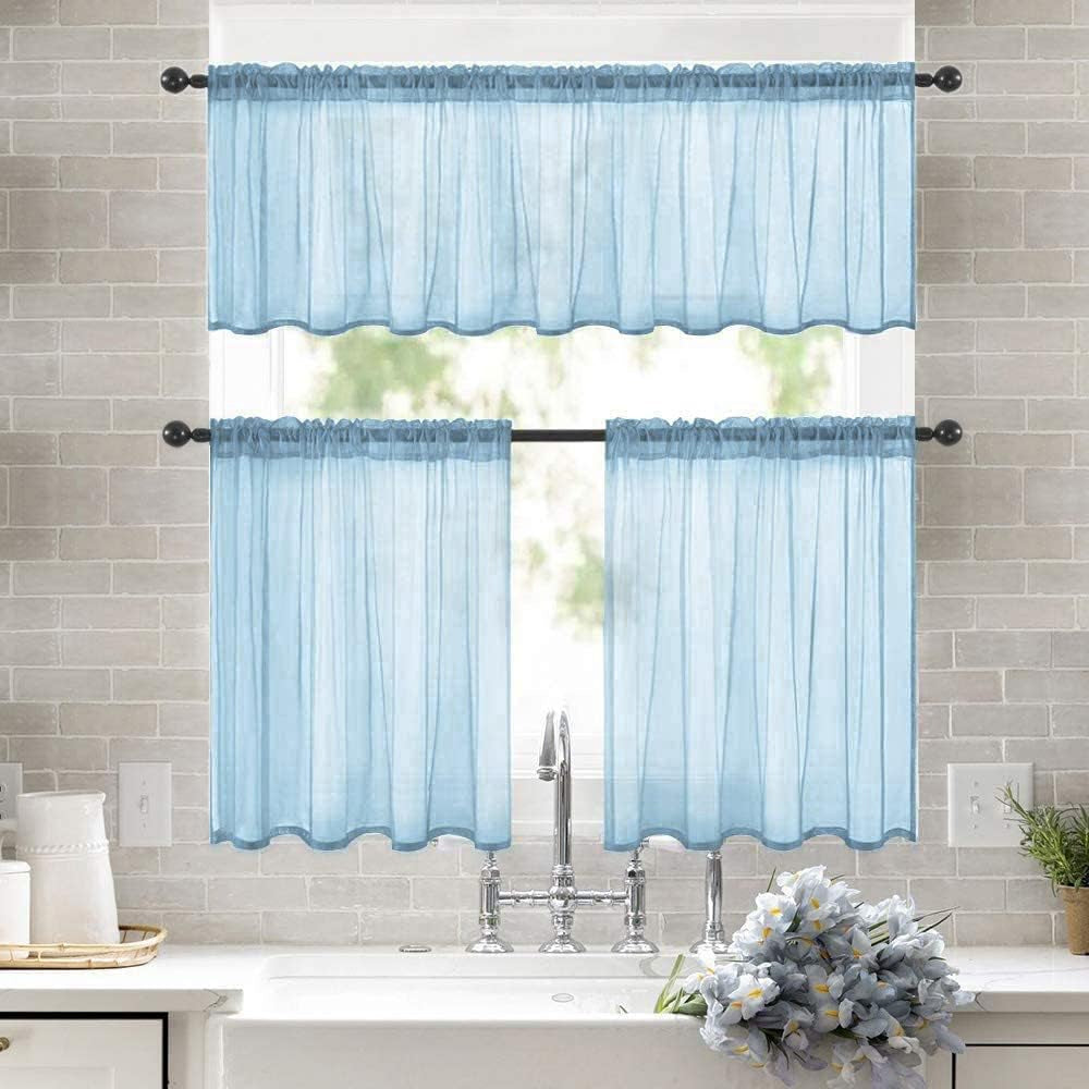 Half Window Sheer Curtains Rod Pocket Translucent Voile Drapes Extra Wide for Small Window Kitchen Cafe One Panel 54 X 18 Dusty Blue
