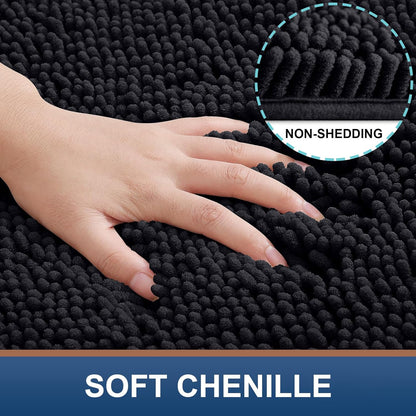 Rectangle Table Cloth 60X84 and Luxury Chenille Bath Rug 24X16,Black
