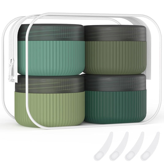 Travel Containers for Toiletries, TSA Approved 1.5 Oz Silicone Cream Jars, Leak-Proof Journey Containers, Trip Accessories with Lid for Cosmetic Face Hand Body Cream 4 Pack Black Lid Blue/Green