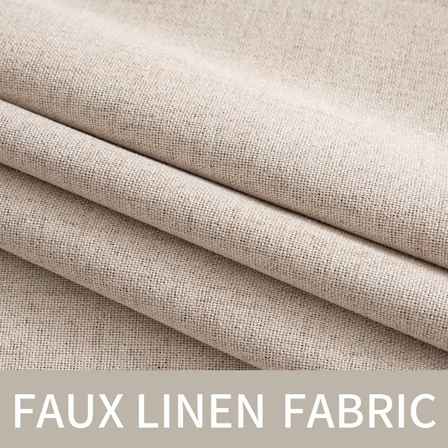 Premium Blackout Linen Textured Curtains - Solid Thermal Insulated Natural Beige Grommet Room Darkening Drapes for Bedroom, Living Room, and Nursery - 52 x 84 Inch (Set of 2 Panels)