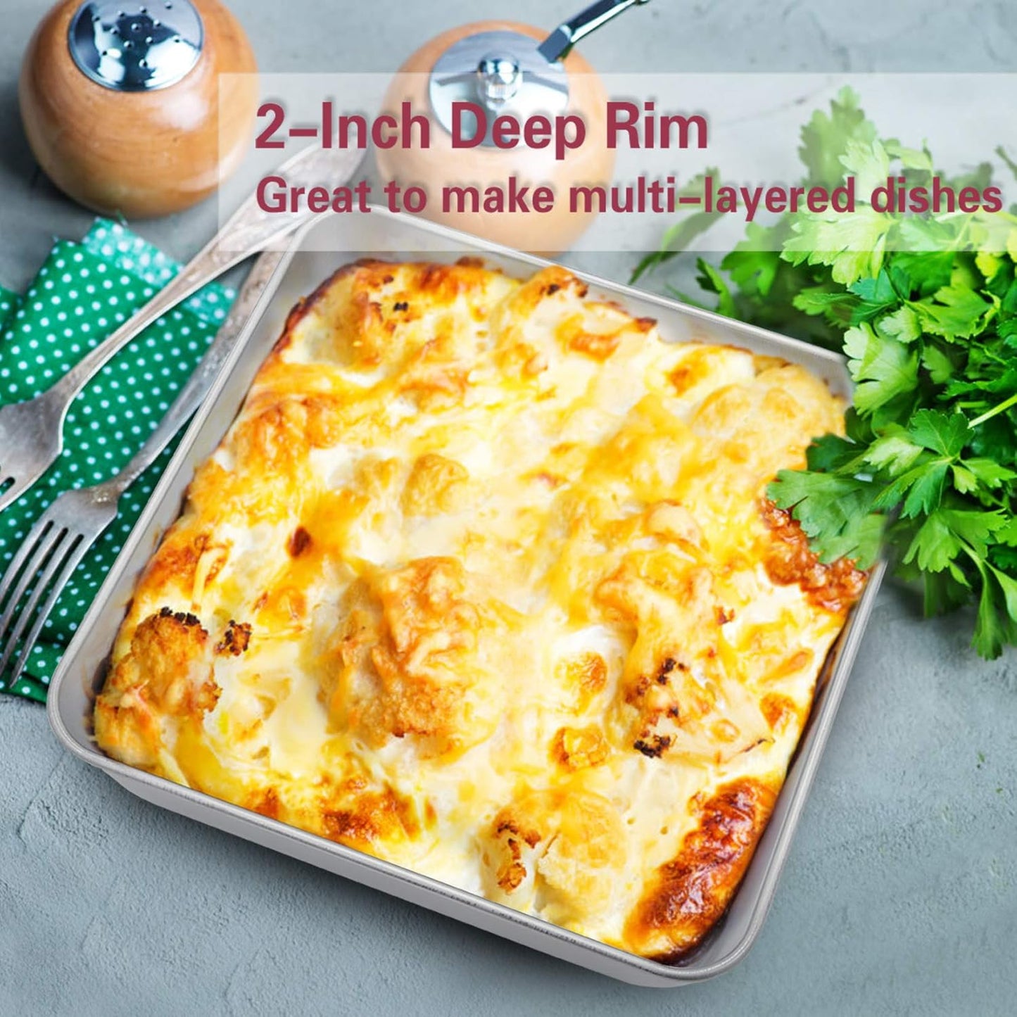 8 Inch Square Baking Pan Set of 4, Square Cake Pans, Stainless Steel Deep Bakeware for Lasagna Bread Brownie, 8”×8”×2”, Leakproof & Heavy Duty, Easy Release & Dishwasher Safe