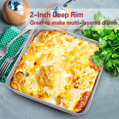 8 Inch Square Baking Pan Set of 4, Square Cake Pans, Stainless Steel Deep Bakeware for Lasagna Bread Brownie, 8”×8”×2”, Leakproof & Heavy Duty, Easy Release & Dishwasher Safe