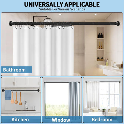 Black Shower Curtain Rod 36-84 Inches (3-7Ft) Non Rust Adjustable Shower Rod Spring Tension Non Slip No Drilling Stainless Steel Shower Rods for Bathroom Window