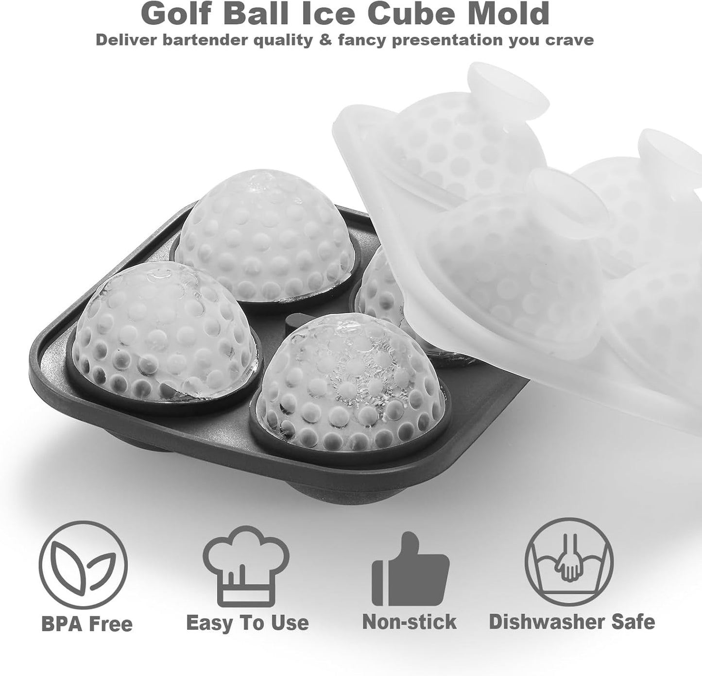 3D Golf Ice Cube Tray, Large Golf Silicone Fun Shapes Whiskey Ice Mold with Funnel for Cocktails, Bourbon,Brandy, Whiskey Gifts for Men Black