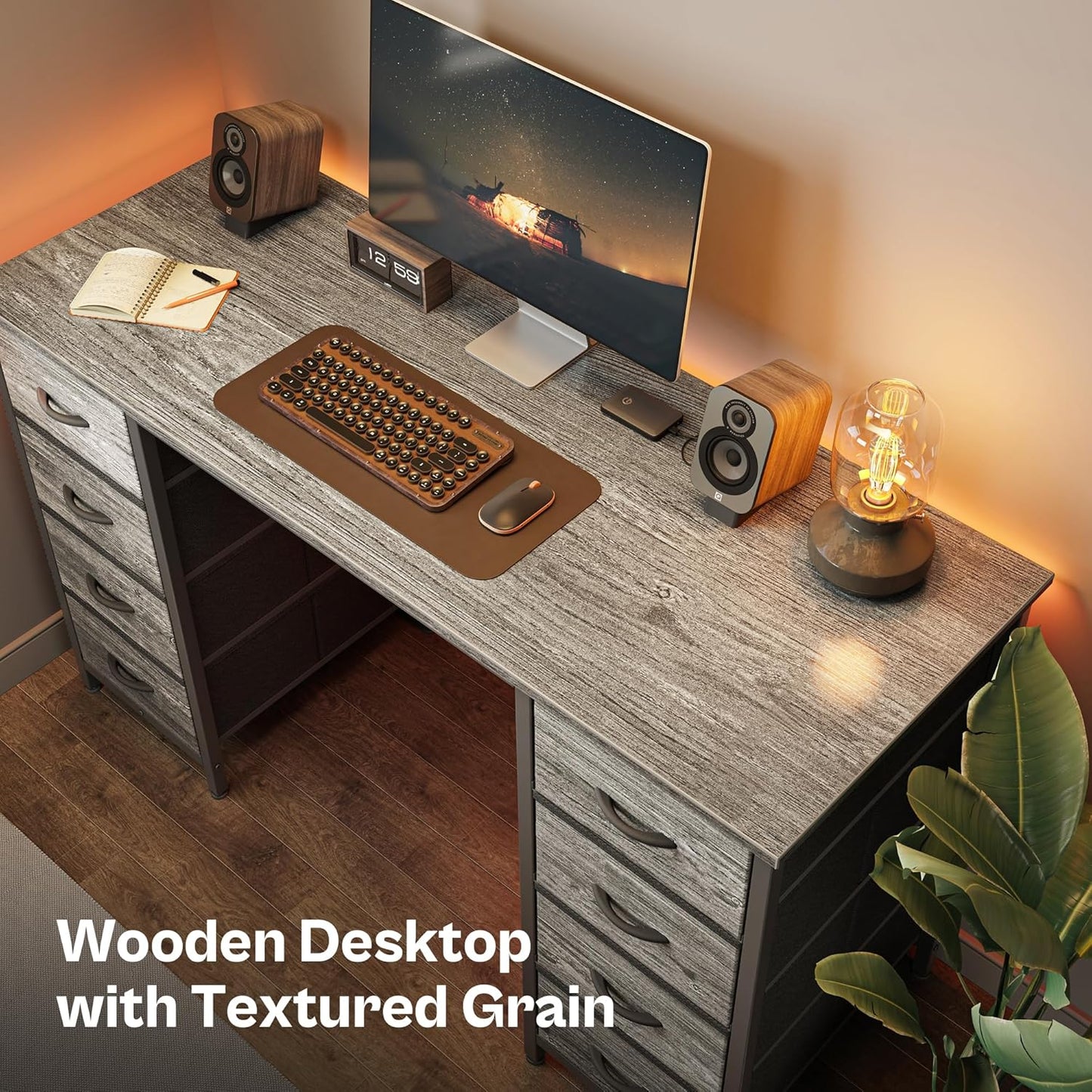 47-Inch Computer Desk with 8 Fabric Drawers - Versatile Office and Gaming Desk for Home Office and Study with Ample Storage in Grey