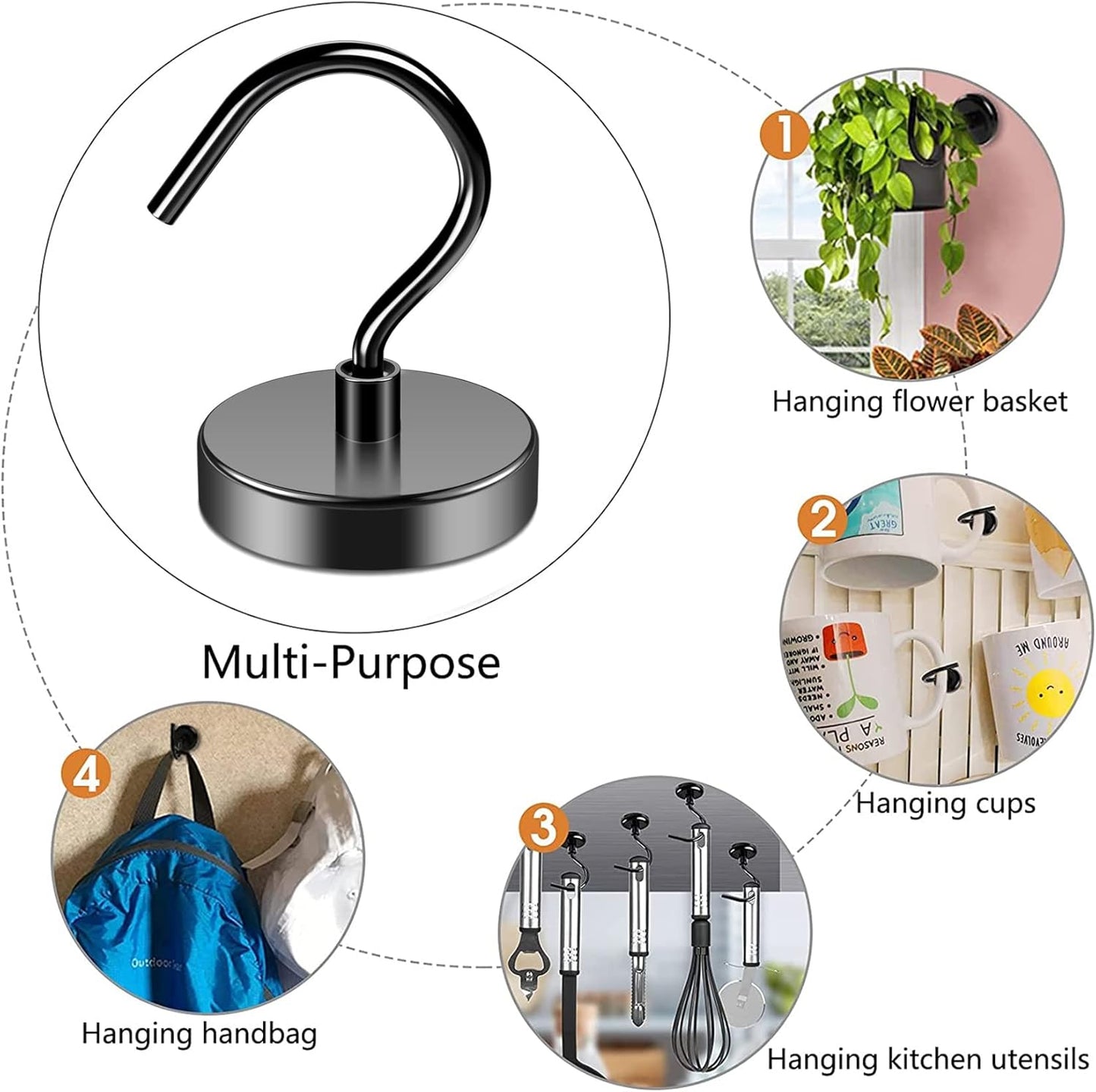 Magnetic Hooks Heavy Duty, 110 Lbs Strong Magnet Hook for Cruise Cabins, Large Magnetic Hooks, Magnets with Hooks for Hanging, Cruise, Curtain, Home, Kitchen, Workplace - 4Pack