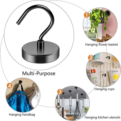 Magnetic Hooks Heavy Duty, 110 Lbs Strong Magnet Hook for Cruise Cabins, Large Magnetic Hooks, Magnets with Hooks for Hanging, Cruise, Curtain, Home, Kitchen, Workplace - 4Pack
