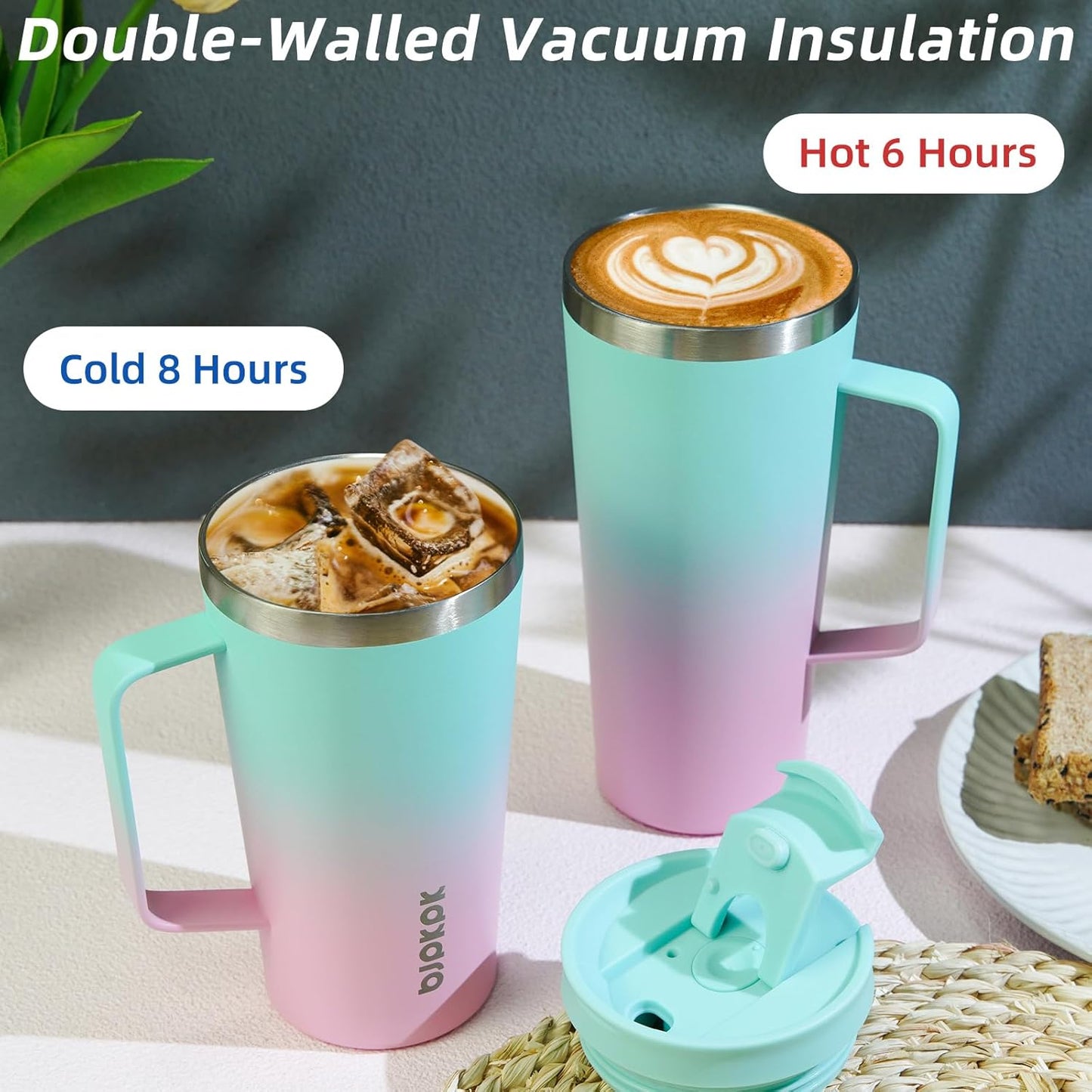 Insulated Tumbler with Handle, 30Oz Insulated Tumblers with Lid and Straw, Stainless Steel Metal Water Bottles, Coffee Travel Mugs, Cups, Mint