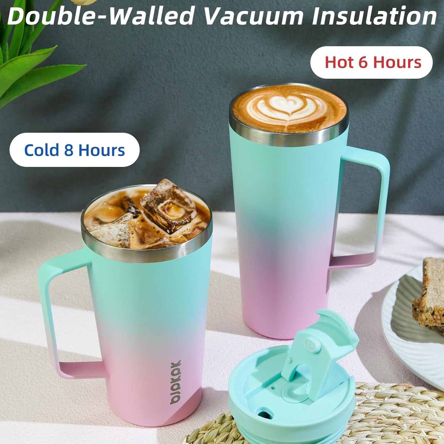 Insulated Tumbler with Handle, 30Oz Insulated Tumblers with Lid and Straw, Stainless Steel Metal Water Bottles, Coffee Travel Mugs, Cups, Mint