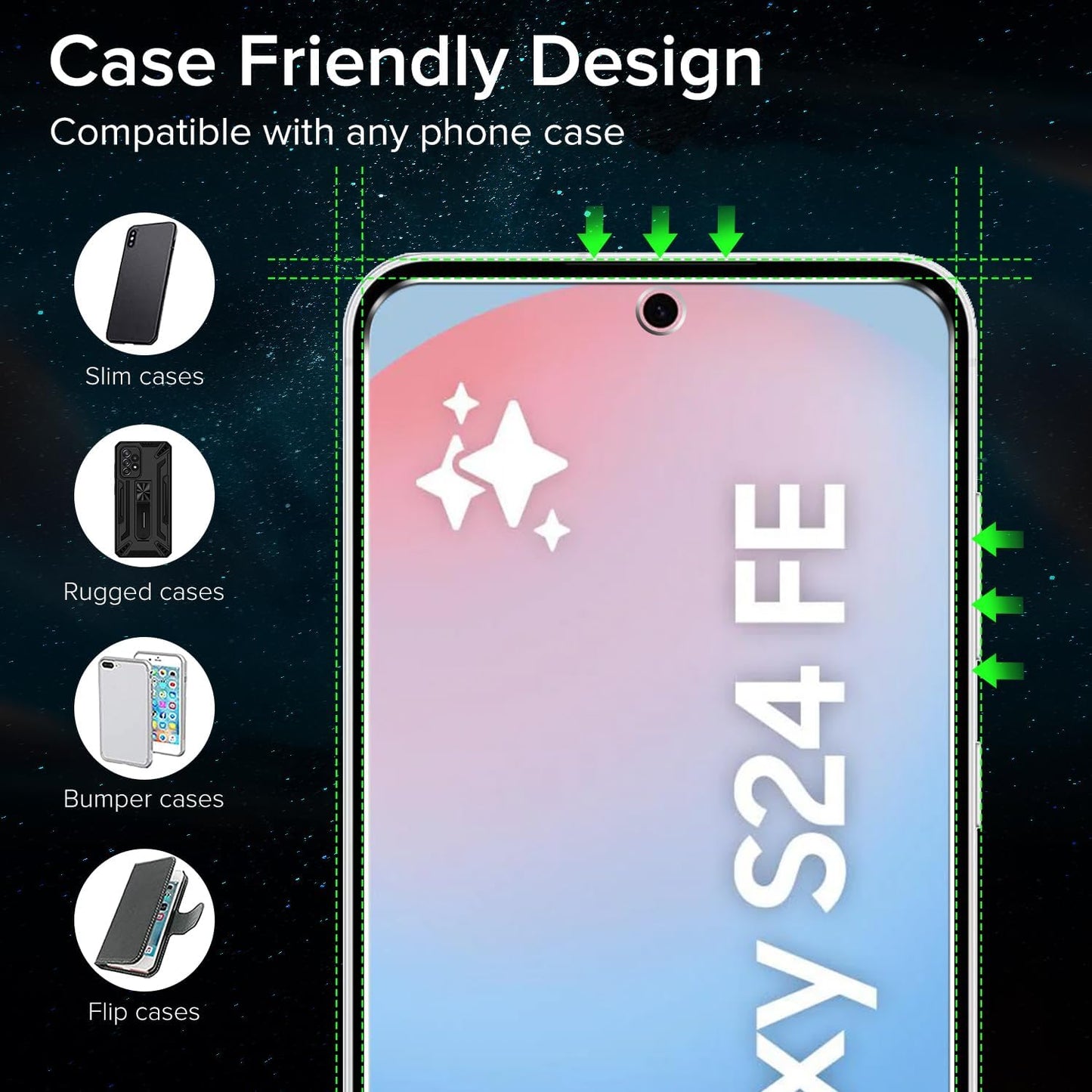 3 Pack Tempered Glass for Samsung Galaxy S24 FE 5G 6.7" 2024 Screen Protector with [Easy Installation Frame], Anti-Scratch Case Friendly Clear HD Film for Samsung Galaxy S24 FE 5G 6.7 Inch