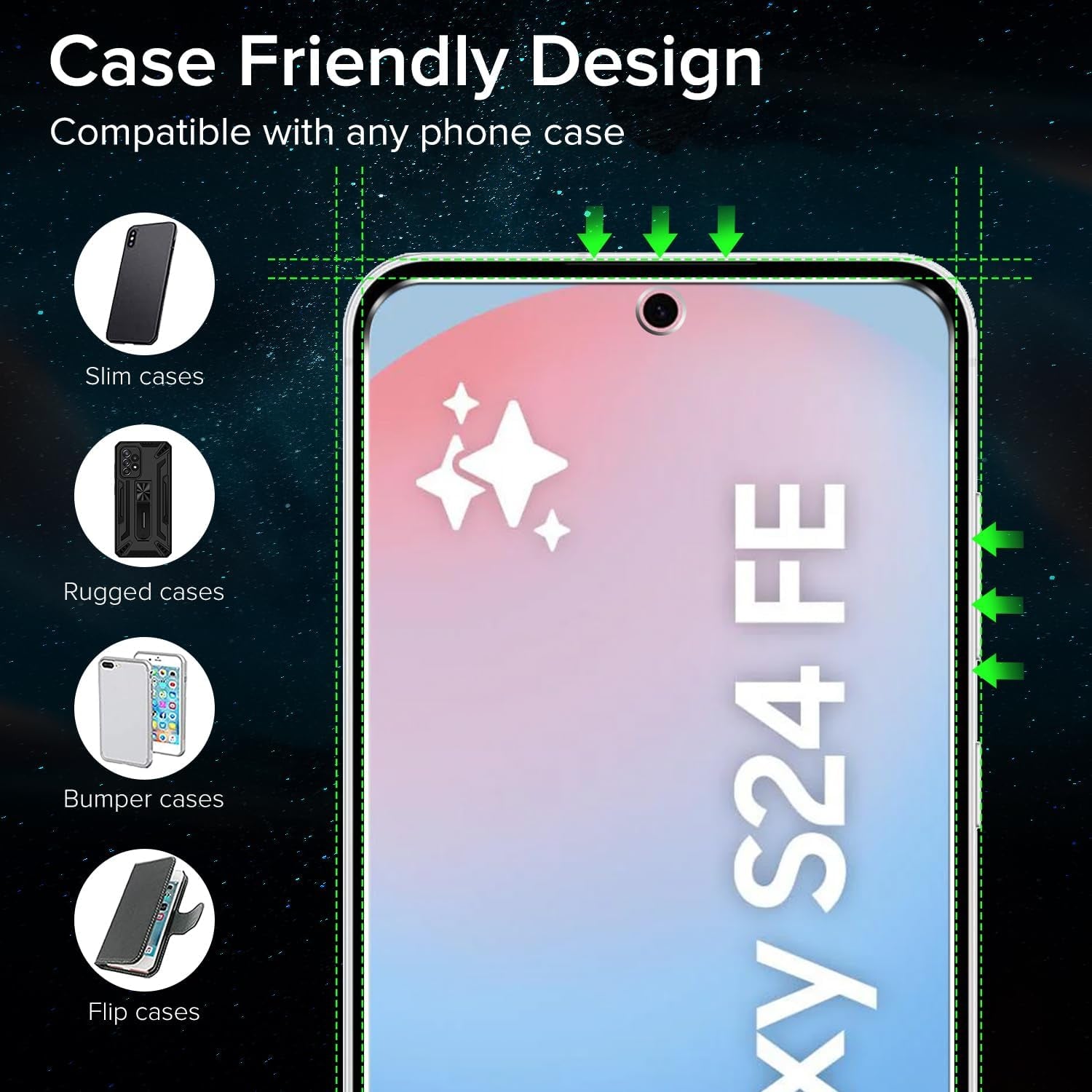 3 Pack Tempered Glass for Samsung Galaxy S24 FE 5G 6.7" 2024 Screen Protector with [Easy Installation Frame], Anti-Scratch Case Friendly Clear HD Film for Samsung Galaxy S24 FE 5G 6.7 Inch