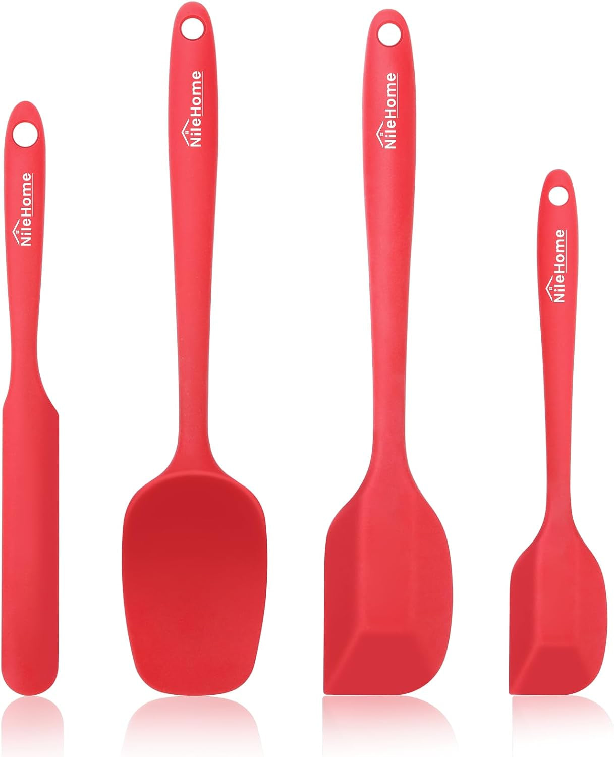 Silicone Spatula Set, Rubber Spatula High Heat-Resistant Premium Bpa-Free One Piece Seamless Design Cooking Spatulas Utensils Set for Kitchen 4Pack(Red)