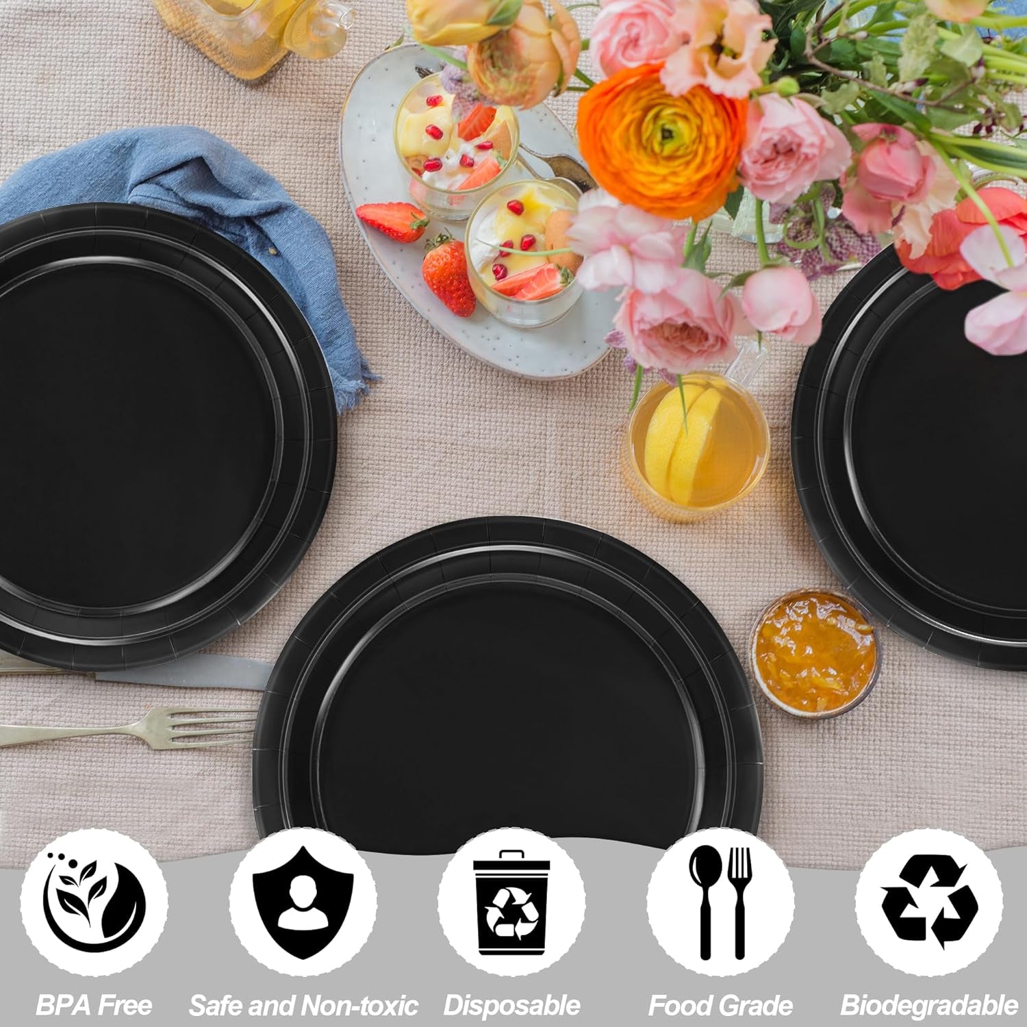 100 PCS Black Paper Plates, Dailyplates100-Black