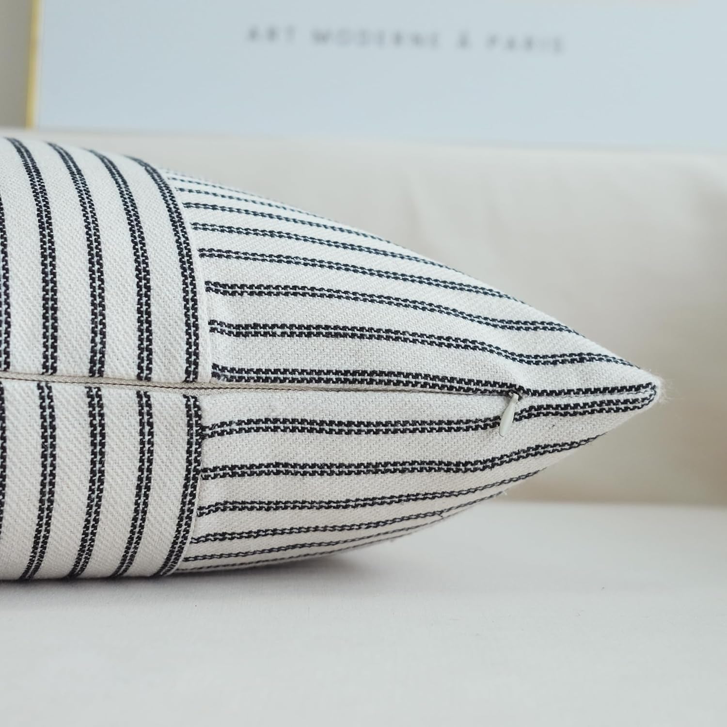 Black and Beige Patchwork Farmhouse Pillow Covers 20X20 Inch, Pack of 2 Striped Linen Decorative Modern Accent Pillow Cases for Sofa Couch Bedroom 20 X 20