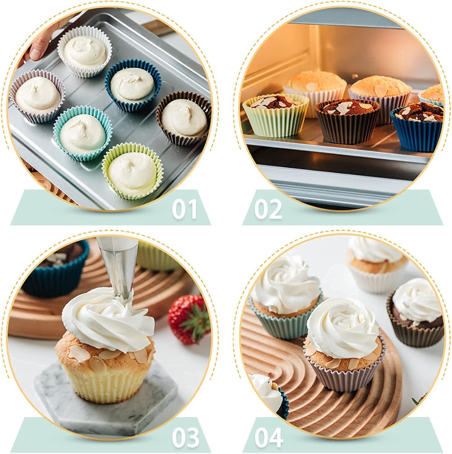 Silicone Cupcake Baking Cups 48 Pack, Heavy Duty Silicone Baking Cups, Reusable & Non-Stick Muffin Cupcake Liners Holders Set for Party Halloween Christmas Bakery Molds Supplies