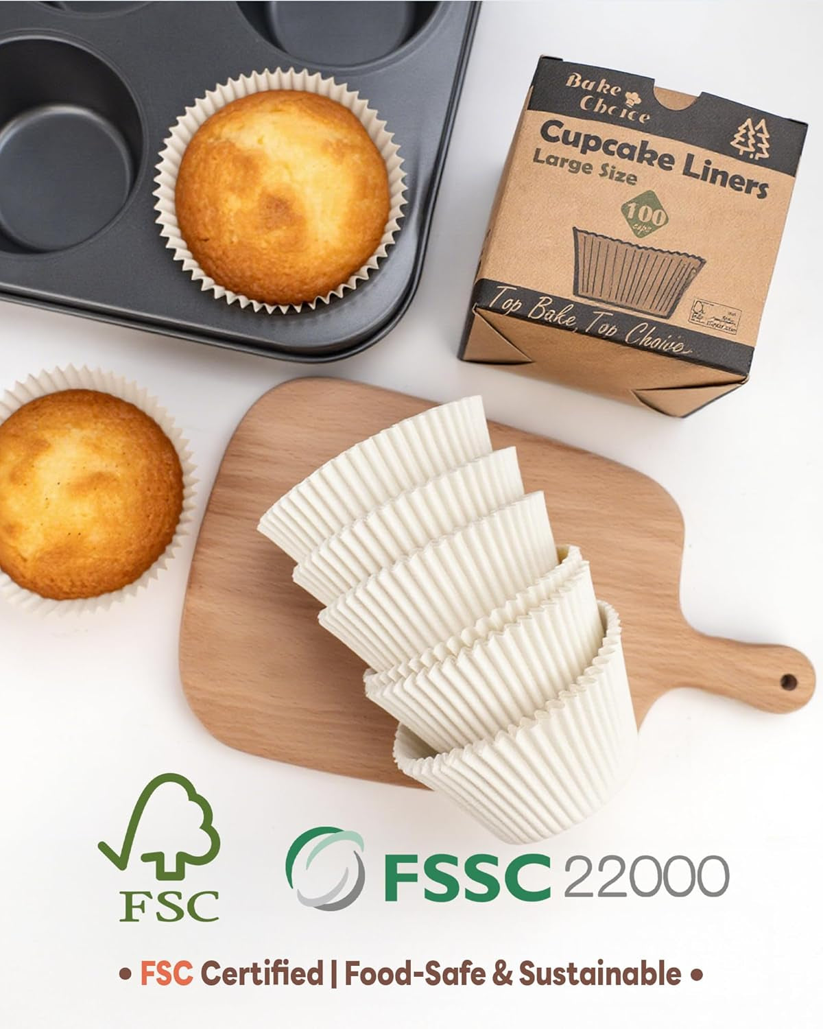 100Pcs Jumbo Cupcake Liners for Baking, White Jumbo Muffin Liners, Greaseproof Parchment Paper, Cupcake Wrapper for Party, Wedding, Birthday, Christmas