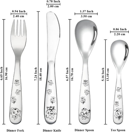 Stainless Steel Toddler Utensils Set - 4-Piece Kids Silverware with Safe Forks and Spoons, Mirror Polished Cutlery, Dishwasher Safe
