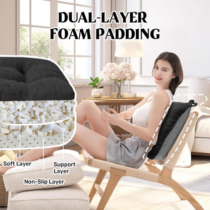 ® Chair Cushions for Dining Chairs, Tufted Memory Foam Chair Pads with Non-Slip Backing, Kitchen Seat Cushions with Ties, Washable Seat Pad Set of 4, 15.5" X 15.5" X 4", Black