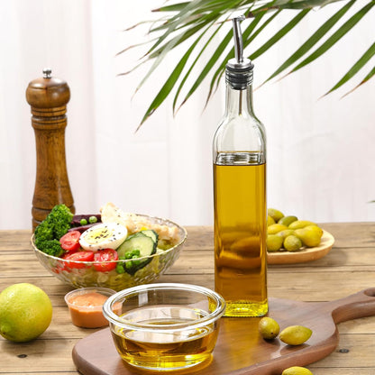 17Oz Clear Glass Olive Oil Dispenser Bottle - 500Ml Oil & Vinegar Cruet with Pourers and Funnel - Olive Oil Carafe Decanter for Kitchen