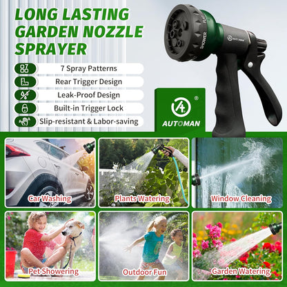 Garden Hose Nozzle, Water Sprayer Nozzle with 7 Adjustable Watering Patterns,Slip Resistant Nozzle for Plants,Lawn,Washing Cars,Window Cleaning,Showering Pets & Outdoor Fun.