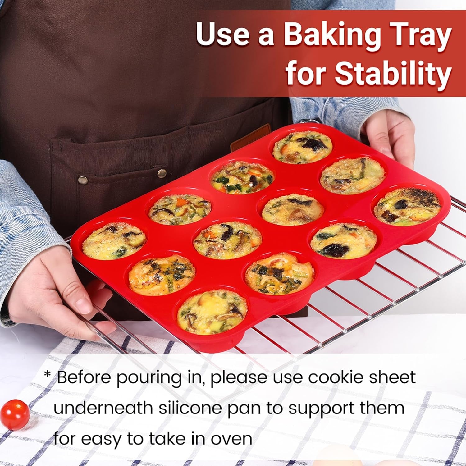 Silicone Muffin Pan, 12-Cup Cupcake Pan for Baking Muffin, Cake, Fat Bomb, 2-Pack Nonstick