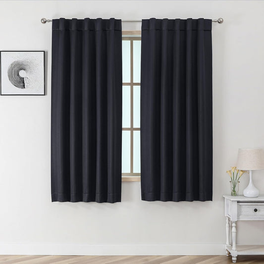 Dot Black Blackout Curtains for Bedroom 63 Inch Length 2 Panels Set, Thermal Insulated Energy Saving Noise Reducing Rod Pocket Back Tab Window Curtain Drapes, Each 40Wx63L