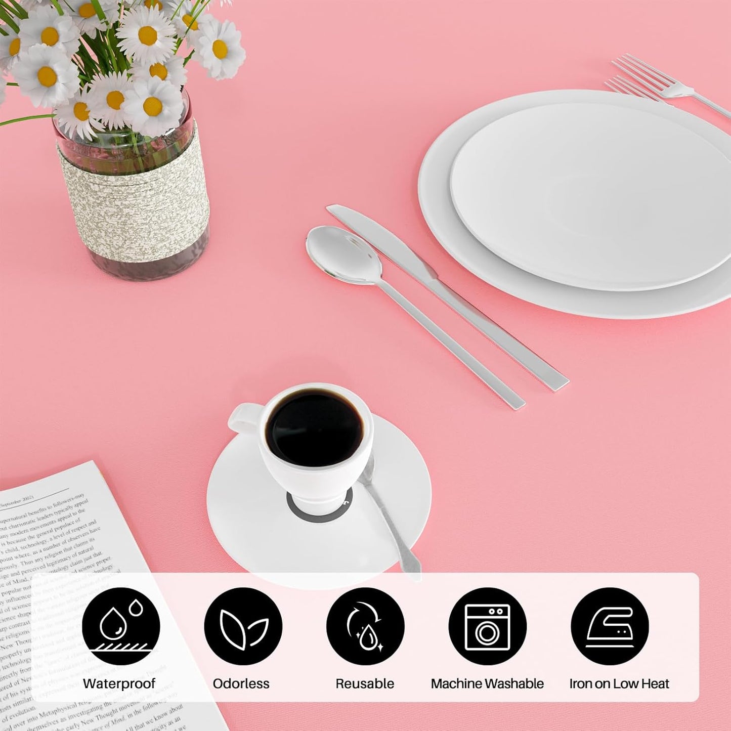 2PCS Blush Pink Table Cloth for Rectangle Table - 60 X 84 Inch Tablecloths Rectangular Waterproof Washable Wrinkle Resistant for 6 FT Tables Wedding Cocktail Party