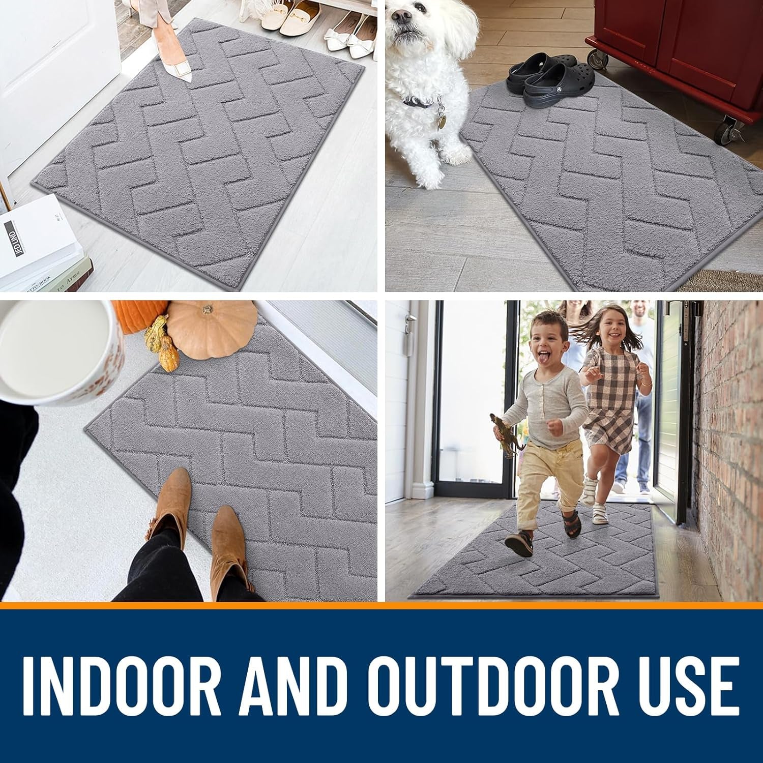 Indoor Door Mat, 32X20, Dirt Resistant and Absorbent, Sturdy Non-Slip Rubber Backing, Easy to Clean, Washable Low-Profile Doormat for Entryway, Medium Gray