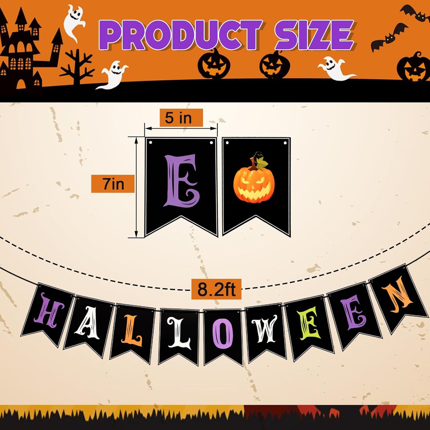 Halloween Decorations, Happy Halloween Banner, Spooky Party Garland for Indoor & Outdoor Decor, Trunk or Treat Backdrop, Spooky Hanging Supplies
