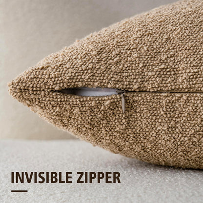 Textured Boucle Throw Pillow Covers Accent Solid Lumbar Pillow Cases Cozy Soft Decorative Couch Cushion Case for Chair Sofa Bedroom Living Room Home Decor, 12 X 20 Inch,Taupe Khaki Camel