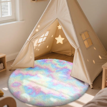 Rainbow round Rugs for Bedroom - Machine Washable, 4X4 Feet Circle Area Rugs for Living Room, Soft and Fluffy Shaggy Carpet for Teen Girls and Boys, Nursery Rooms, Dorms, Home Decor Aesthetic