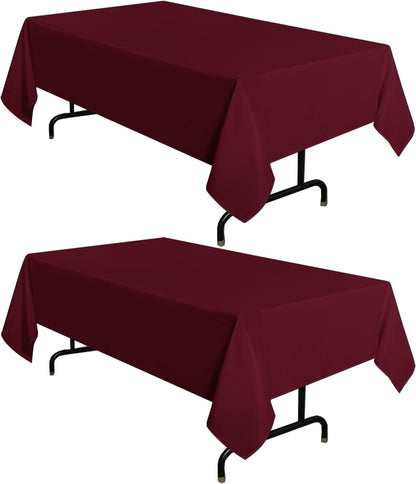 2 Pack Burgundy Tablecloth 60 X 102 Inch, Rectangle 6 Feet Table Cloth - Stain and Wrinkle Resistant Washable Polyester Table Cover for Dining Tables, Buffet Parties and Camping