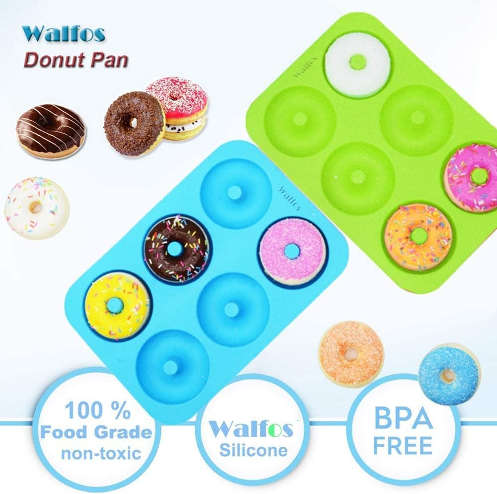 Silicone Donut Mold - Non-Stick Silicone Doughnut Pan Set, Just Pop Out! Heat Resistant, Make Perfect Donut Cake Biscuit Bagels, BPA FREE and Dishwasher Safe, Set of 2