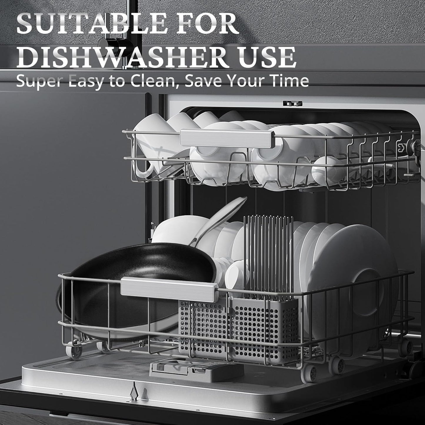 Non Stick Frying Pans without Lid, 8" Titanium Ceramic Pan Nonstick Stainless Steel Skillet, PFAS PFOA & PTFE Free, Quick-Cool Handle, Dishwasher & Oven Safe, Compatible with All Cooktops