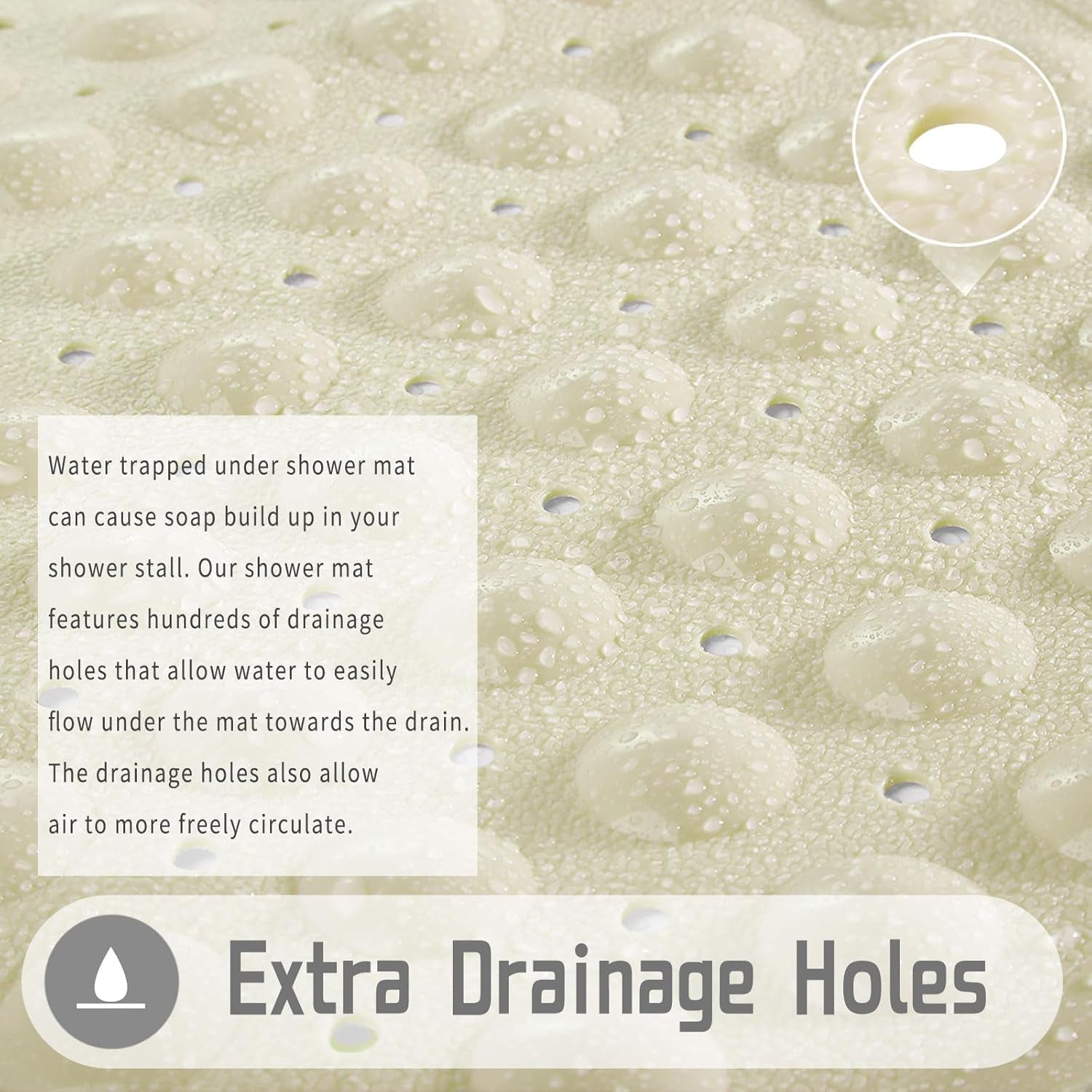 Shower Stall Mat Non Slip, 21X21 Inch, Soft Square Bath Mat for Shower with Suction Cups and Drain Holes, Stall Floor Mats for Bathroom, Machine Washable, Bathroom Accessories, Beige