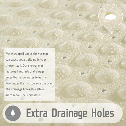 Shower Stall Mat Non Slip, 21X21 Inch, Soft Square Bath Mat for Shower with Suction Cups and Drain Holes, Stall Floor Mats for Bathroom, Machine Washable, Bathroom Accessories, Beige