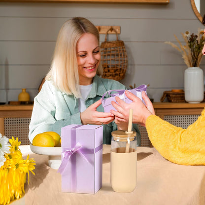 20Oz Glass Water Tumbler with Silicone Protective Sleeve - Beer Can Glass Cups with Straw and Bamboo Lid, Iced Coffee Glasses, Cute Drinking Glasses For, Water Smoothie, Boba Tea, Gift - Amber