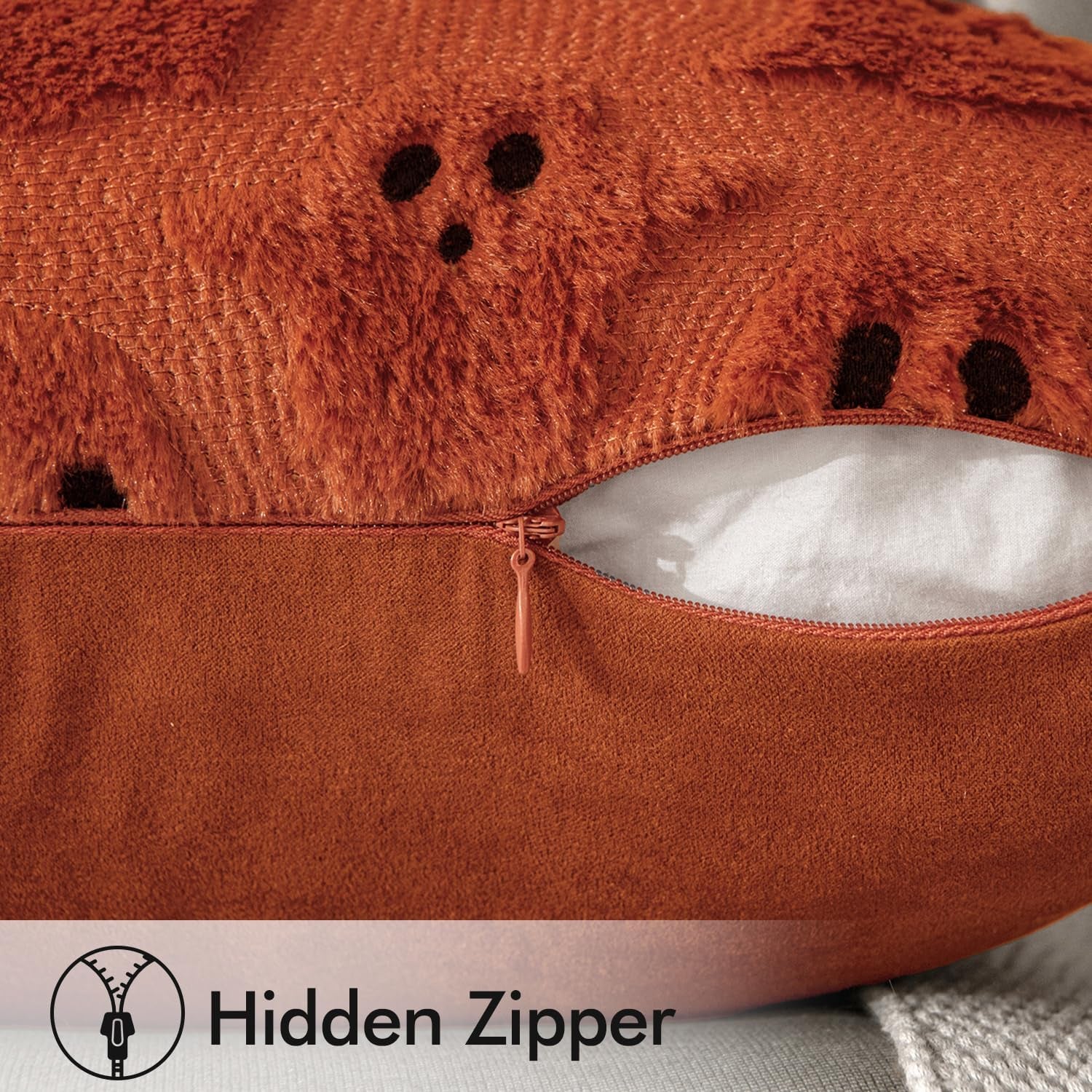 Halloween Decorative Pillow Covers - Set of 2 Soft Plush Faux Fur Ghost-Themed Cushions for Couch, Sofa, Bed, and Porch - 18x18 Inch Burnt Orange Fall Decor