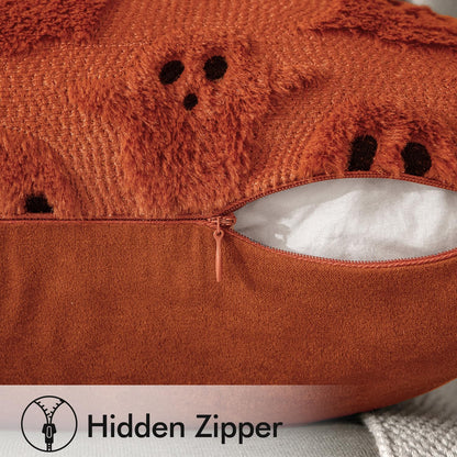 Halloween Decorative Pillow Covers - Set of 2 Soft Plush Faux Fur Ghost-Themed Cushions for Couch, Sofa, Bed, and Porch - 18x18 Inch Burnt Orange Fall Decor