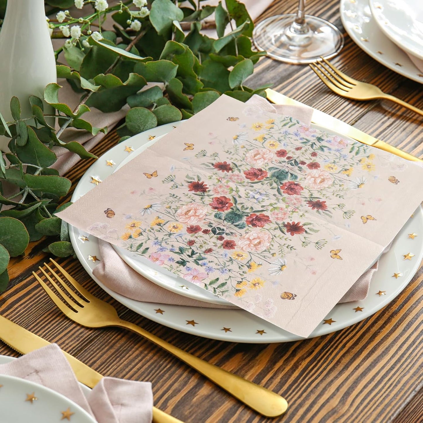 100Pcs Floral Paper Napkins,Spring Wildflower Napkin Disposable Flower Cocktail Napkins for Wedding, Birthday,Baby Shower,Easter,Mothers Day Party Decorations and Supplies