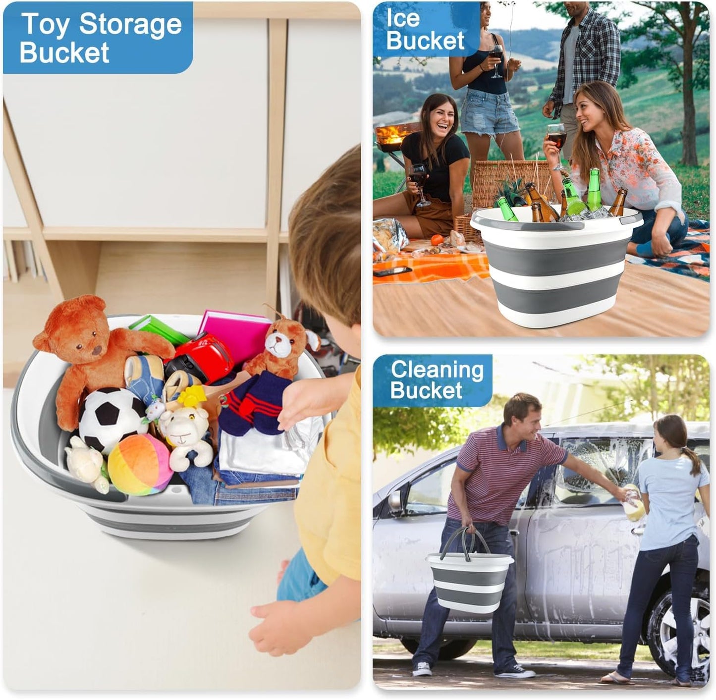 Collapsible Mop Bucket with Handle for Cleaning, 16L(4.2 Gallon) Silicone Square Mopping Bucket for Windows Cleaning or Car Washing, Cleaning Supplies Organizer Plastic Bucket for Storage