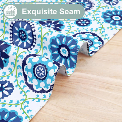 Rectangle Waterproof Vinyl Table Cloth, Wipeable Tablecloth with Flannel Backing, Plastic Table Cover for Dinner, Picnic, Indoor and Outdoor (Navy Mandala, 60" X 84")