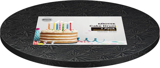 Cake Boards Drum 12 Inch Round, 1/2" Thick Decorating Supplies, Black Sturdy Corrugated Cardboard Base, Base Para Pastel, 1 Pack