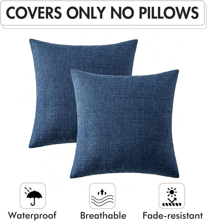 Outdoor Waterproof Throw Pillow Covers Decorative Farmhouse Water Resistant Cushion Covers for Tent Patio Garden Couch Sofa Pack of 2, 16X16 Inch Navy Blue