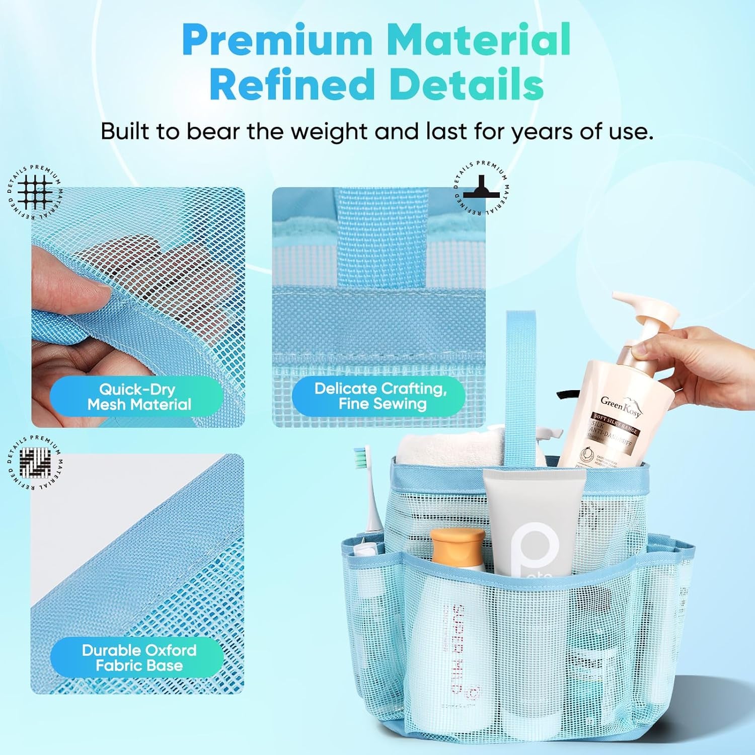 2 Pack Mesh Shower Caddy Portable for College Dorm Room Essentials, Shower Caddy Dorm with 8-Pocket Large Capacity,Shower Bag for Beach,Swimming,Gym