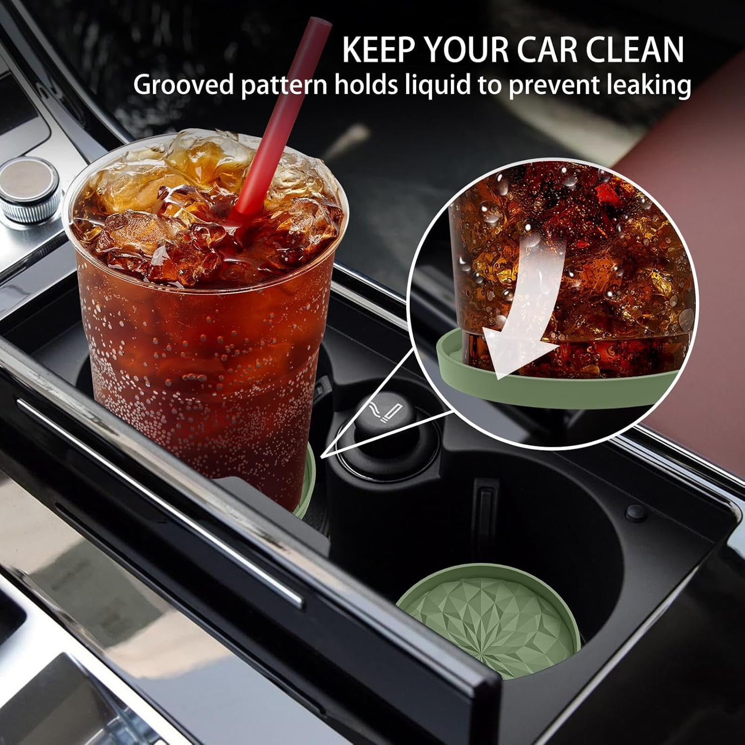 Car Coasters for Cup Holders [4 Pack] - 2.75In Silicone Auto Mug Mats - Universal Non-Slip Recessed Car Interior Accessoriesolive Green