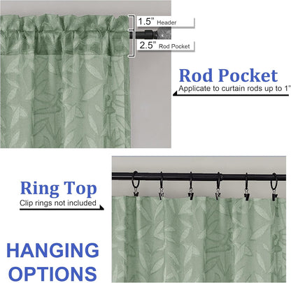 Sage Green Sheer Curtains 84 Inches Long 2 Panels Set, Light Filtering Soft Airy Leaf Elegant Sheer Curtains for Bedroom Living Room, 42Wx84L Inches, 2 Panels